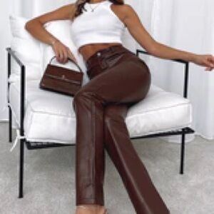 White Fox Brown Leather Pant